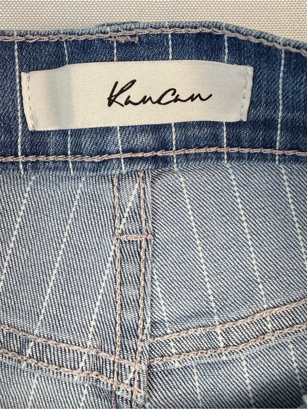 KanCan Pinstripe Flare Jeans Size 9/28 High Rise Blue Denim Bell Bottoms - Picture 5 of 10